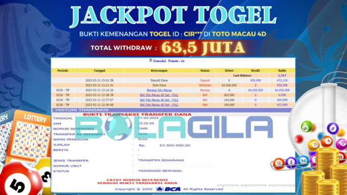 Bukti jackpot BOLAGILA